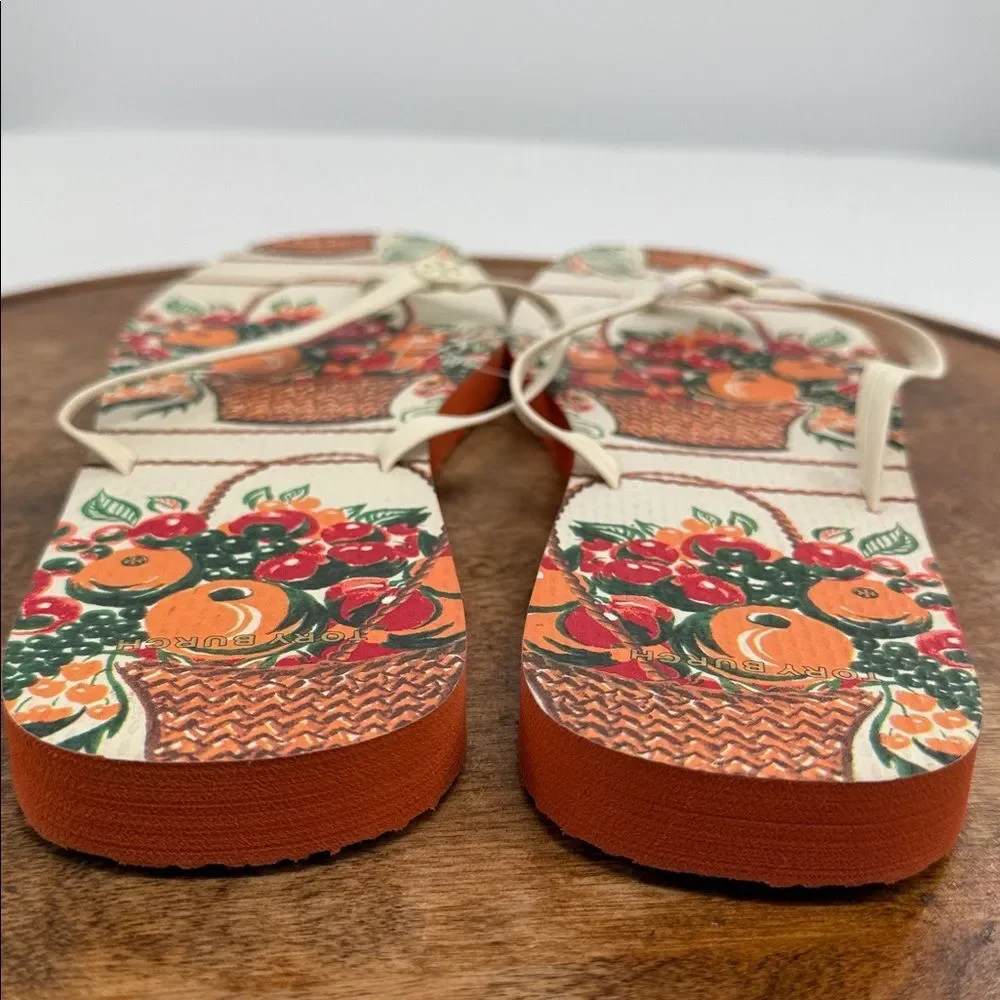Tory Burch Sandals Wm 11 Thong Flip Flops Fall Orange Cream Cloud/Fruit Basket - Picture 4 of 9
